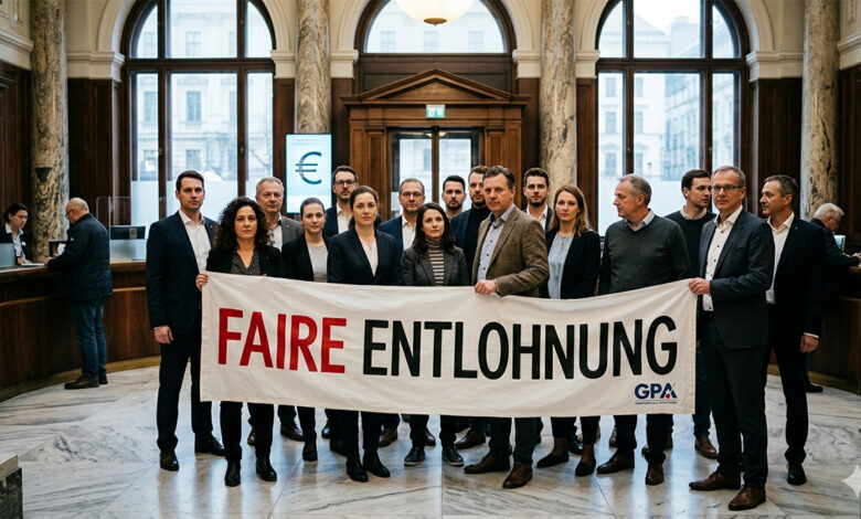 Avusturya finans sektörü GPA sendikası grev kararı ve banka çalışanları protestosu