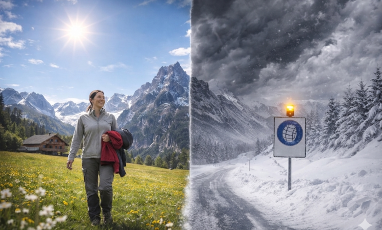 Avusturya'da Nisan 2026 hava durumu tahmini, Alp dağlarında yaklaşan soğuk hava dalgası ve kar yağışı uyarısı.