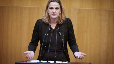 FPÖ Sosyal Sözcüsü Dagmar Belakowitsch Avusturya Ulusal Meclis kürsüsünde konuşma yaparken