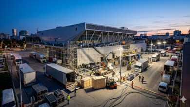 Eurovision 2026 Viyana Wiener Stadthalle hazırlıkları ve teknik tırlar.