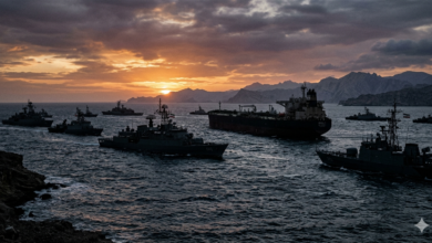 Hürmüz Boğazı İran donanması tarafından kapatıldı petrol tankeri ve savaş gemileri görseli