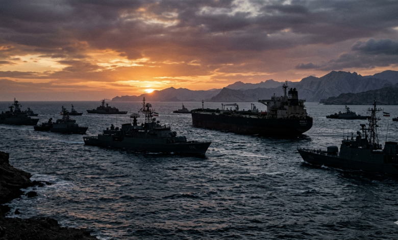 Hürmüz Boğazı İran donanması tarafından kapatıldı petrol tankeri ve savaş gemileri görseli