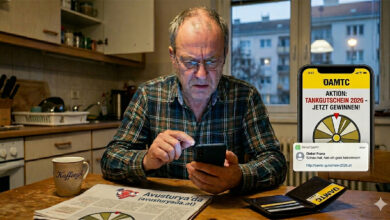 Avusturya'da WhatsApp üzerinden yayılan sahte ÖAMTC yakıt çeki kampanyası ve dolandırıcılık uyarısı.