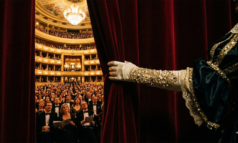 Viyana Devlet Operası 2026-2027 sezonu sahne perdesi ve seyirciler.