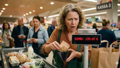 Avusturya'da süpermarket kasasında fahiş fiyat şoku yaşayan ve cüzdanından Euro çıkaran kadın tüketici