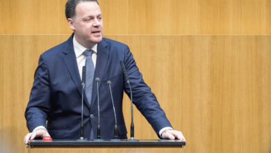 Avusturya Parlamentosu'nda konuşan FPÖ Sağlık Sözcüsü Gerhard Kaniak.