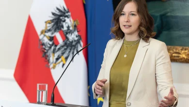 Avusturya Entegrasyondan Sorumlu Federal Bakan Claudia Bauer Federal Başbakanlıkta entegrasyon bütçesini açıklarken