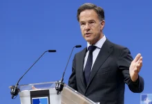 NATO Genel Sekreteri Mark Rutte basın toplantısında konuşma yapıyor.